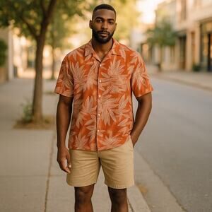 Men’s Tasso Elba Island Silk Linen Tropical Shirt Vacation Resortwear Large